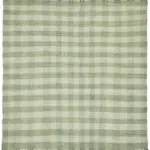 İskandinav Yeşil Çizgili Pamuk Üzerine Yün El Dokuma Halı-262x263