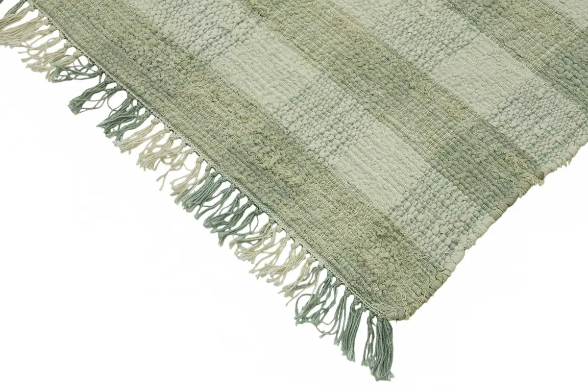 İskandinav Yeşil Çizgili Pamuk Üzerine Yün El Dokuma Halı-262x263 - Görsel 4