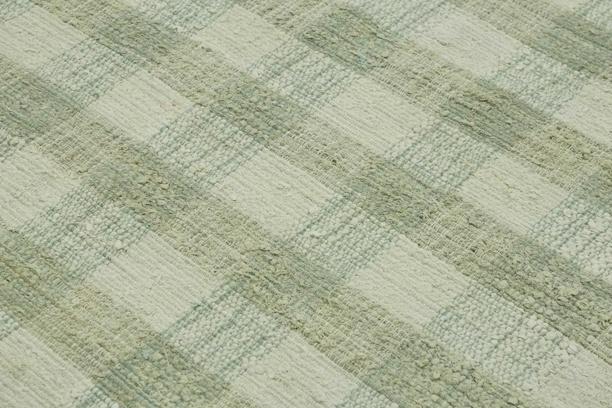 İskandinav Yeşil Çizgili Pamuk Üzerine Yün El Dokuma Halı-262x263 - Görsel 5