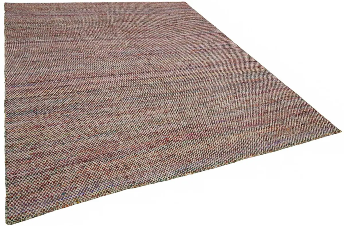 İskandinav Kırmızı Modern Dizayn Pamuk Üzerine Yün El Dokuma Halı-236x298 - Görsel 2