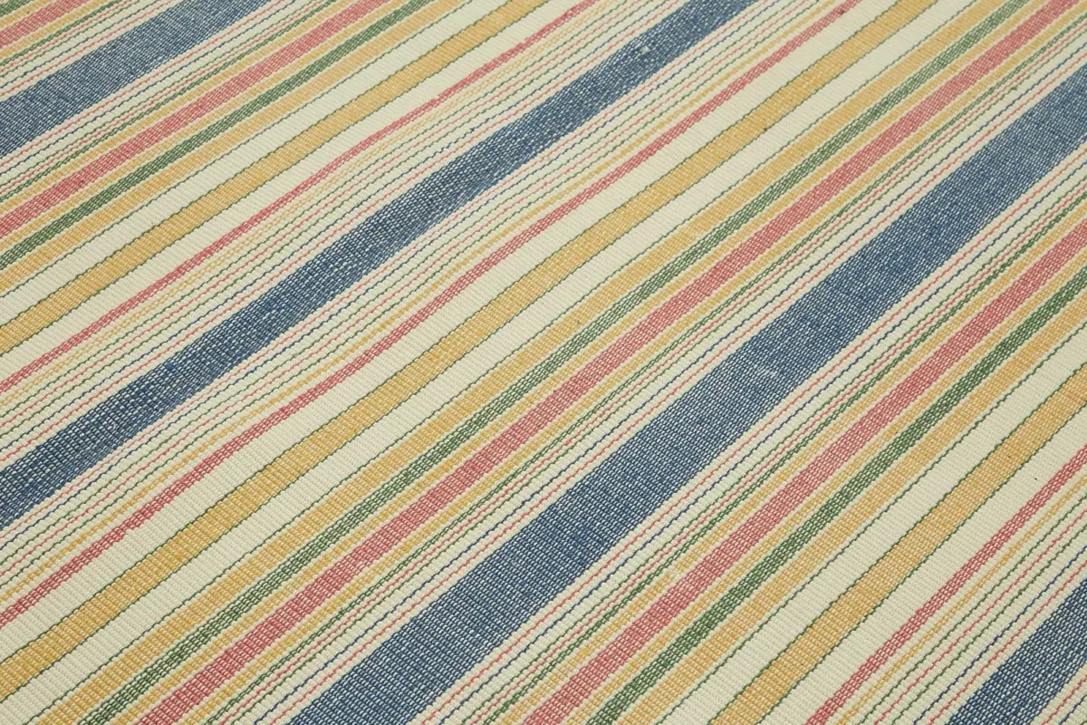 İskandinav Multi Renk Çizgili Pamuk Üzerinde Yün El Dokuma Halı-243x277 - Görsel 5
