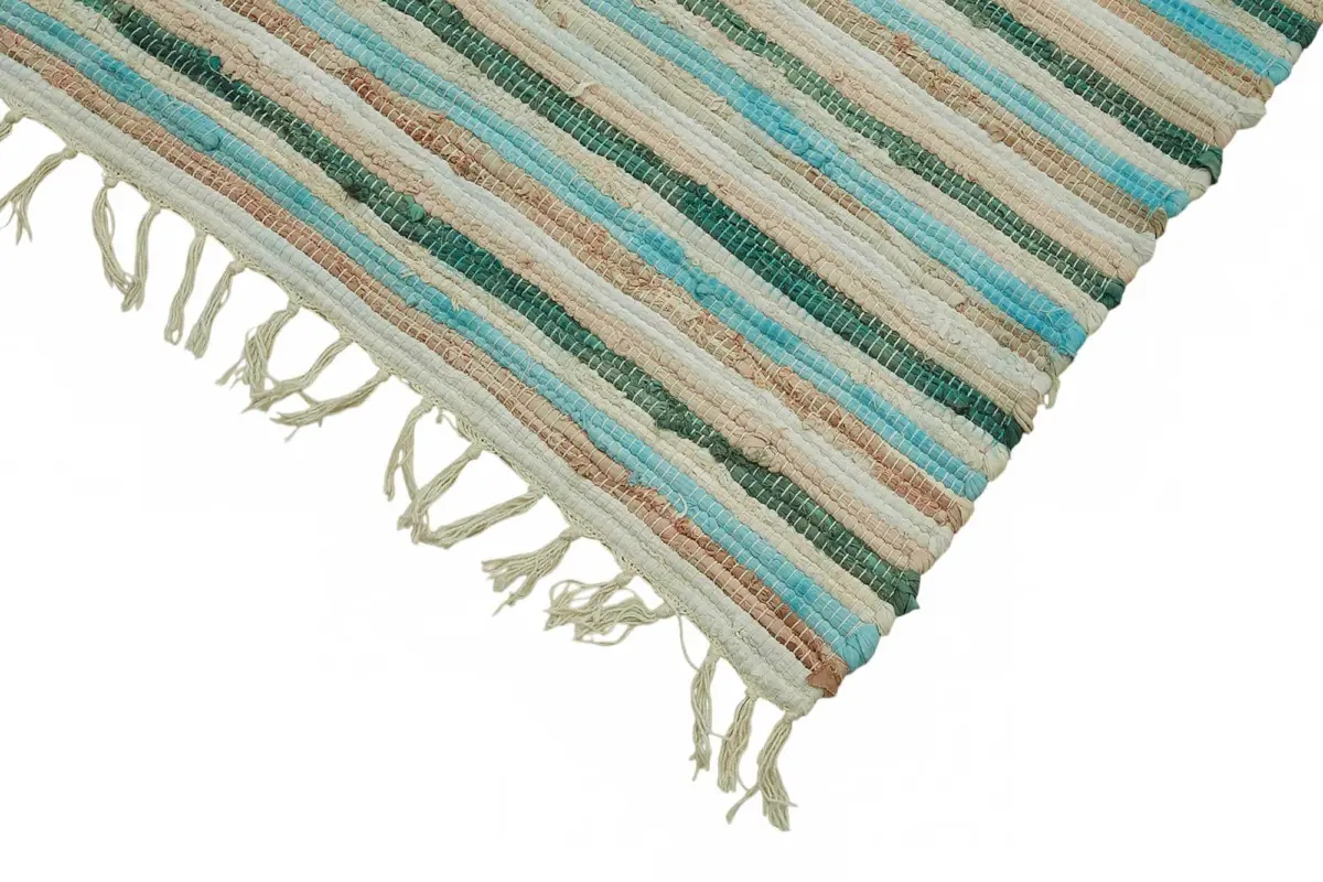 İskandinav Multi Renk Çizgili Pamuk Üzerinde Yün El Dokuma Halı-241x301 - Görsel 4