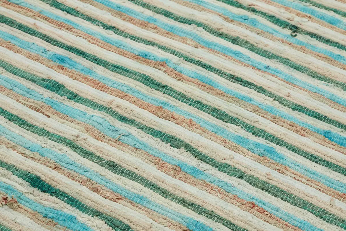 İskandinav Multi Renk Çizgili Pamuk Üzerinde Yün El Dokuma Halı-241x301 - Görsel 5