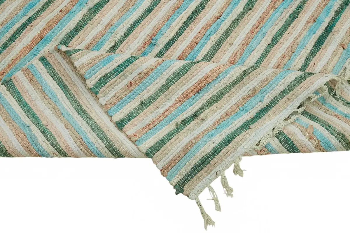 İskandinav Multi Renk Çizgili Pamuk Üzerinde Yün El Dokuma Halı-241x301 - Görsel 6