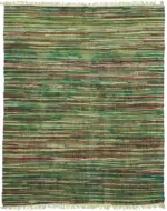 İskandinav Yeşil Çizgili Pamuk Üzerine Yün El Dokuma Halı-238x294