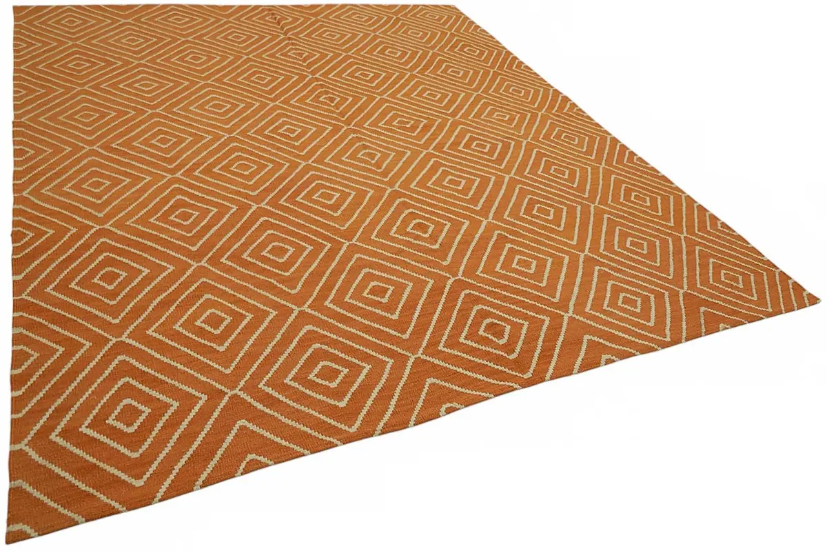 Söküntü Turuncu Geometrik Yün El Dokuma Kilim-254x303 - Görsel 2