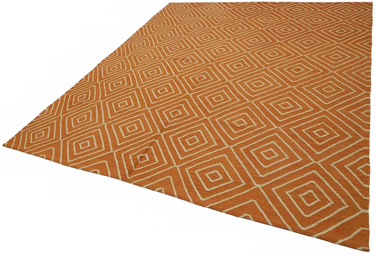 Söküntü Turuncu Geometrik Yün El Dokuma Kilim-254x303 - Görsel 3