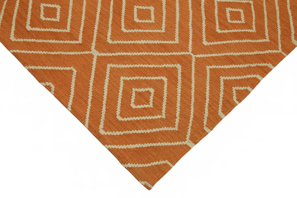 Söküntü Turuncu Geometrik Yün El Dokuma Kilim-254x303 - Görsel 4