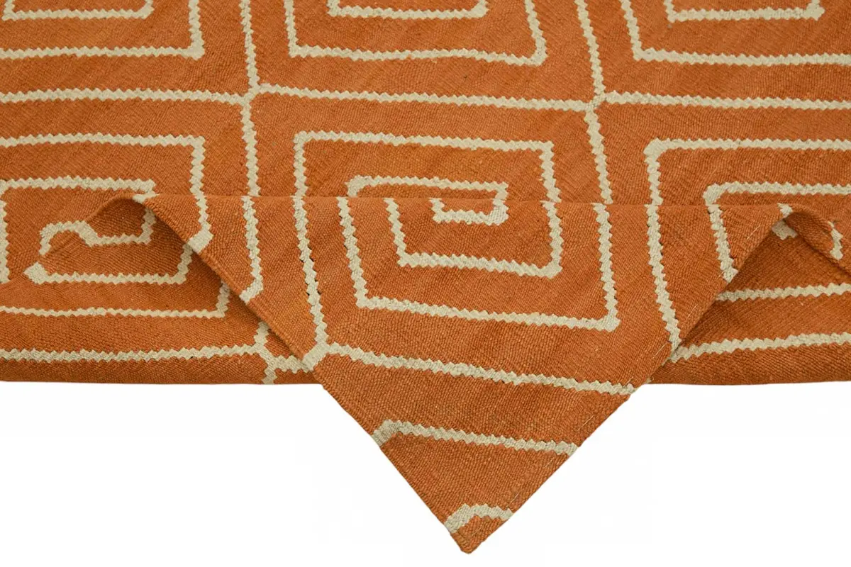 Söküntü Turuncu Geometrik Yün El Dokuma Kilim-254x303 - Görsel 6