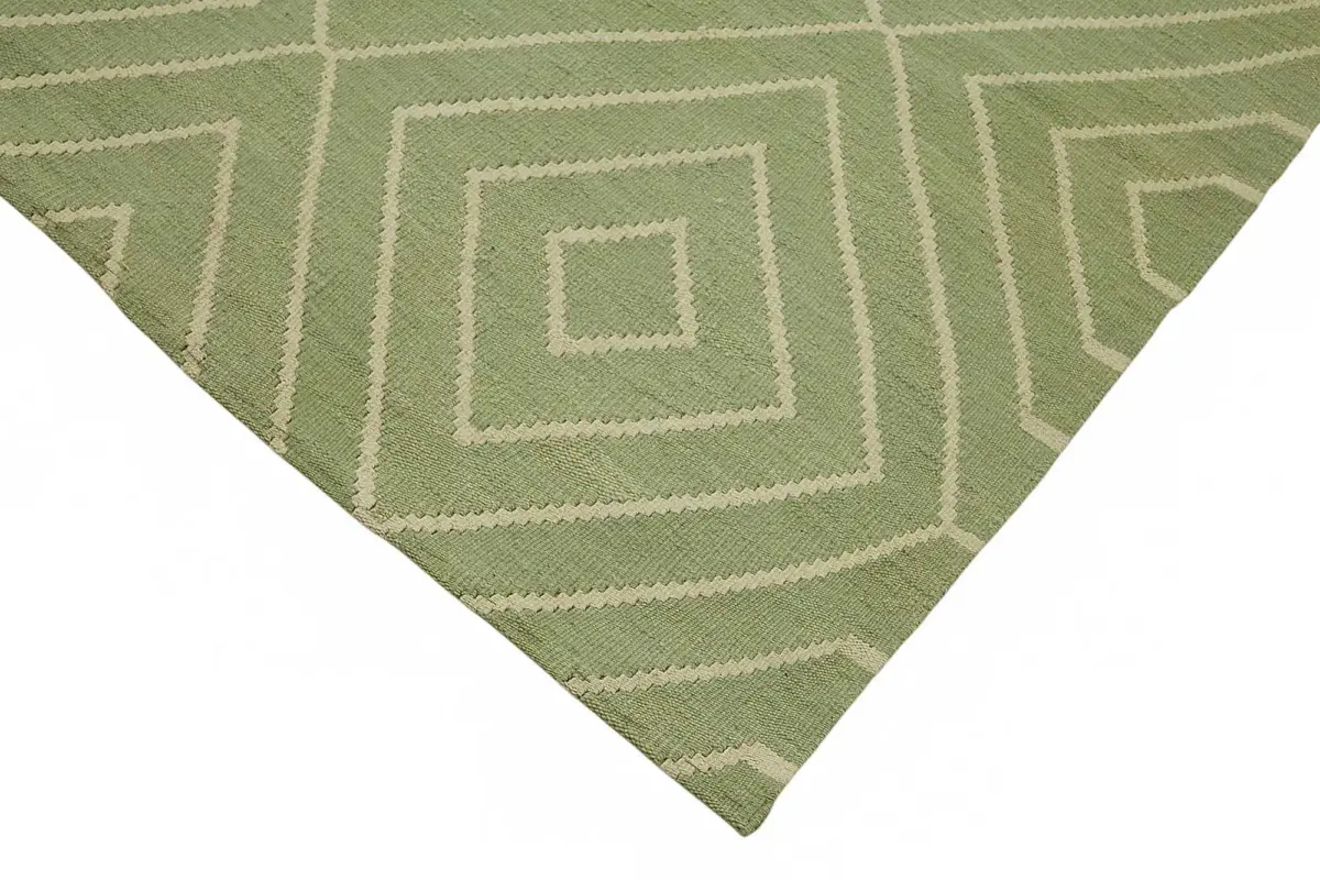 Söküntü Yeşil Geometrik Yün El Dokuma Kilim-274x336 - Görsel 4
