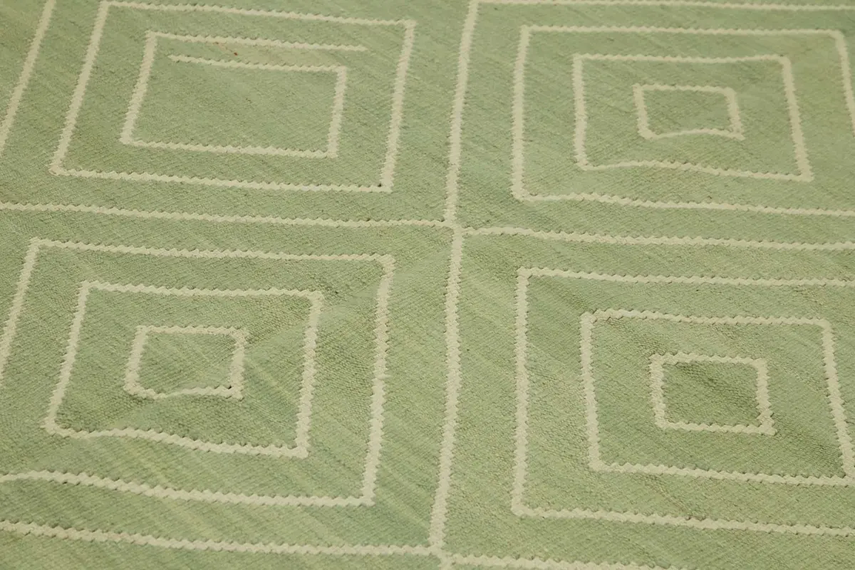 Söküntü Yeşil Geometrik Yün El Dokuma Kilim-274x336 - Görsel 5