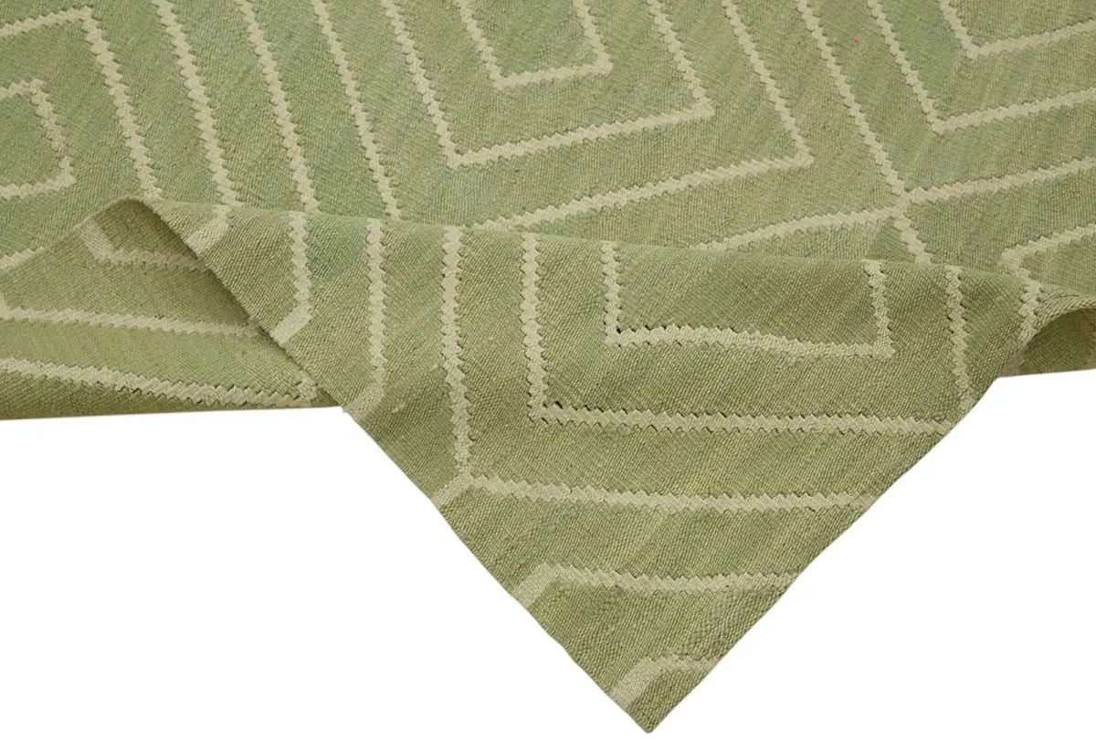 Söküntü Yeşil Geometrik Yün El Dokuma Kilim-274x336 - Görsel 6