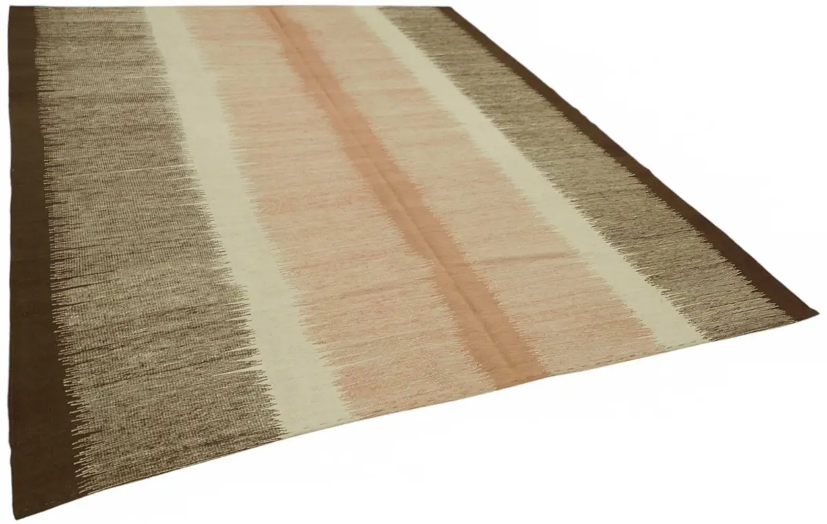 Söküntü Kahverengi Çizgili Yün El Dokuma Kilim-244x387 - Görsel 2