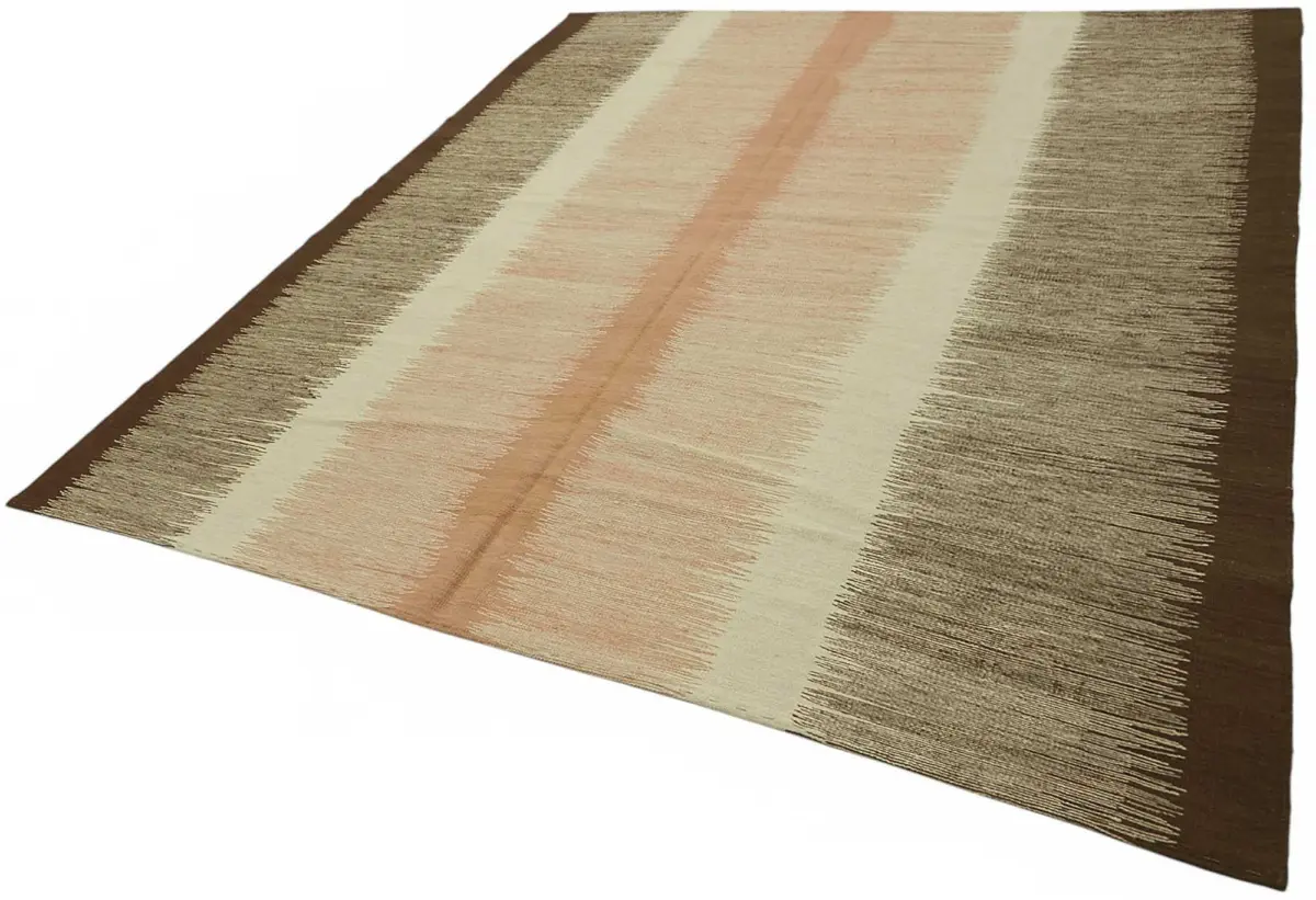 Söküntü Kahverengi Çizgili Yün El Dokuma Kilim-244x387 - Görsel 3