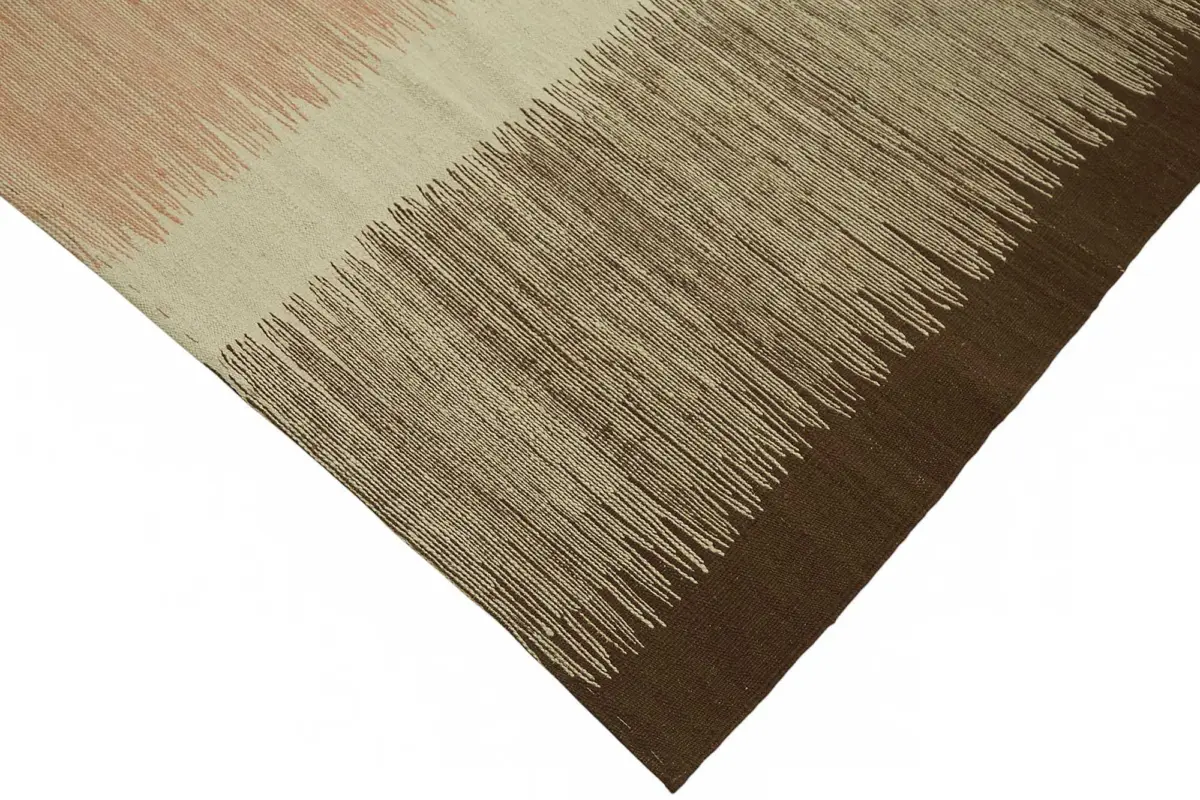 Söküntü Kahverengi Çizgili Yün El Dokuma Kilim-244x387 - Görsel 4