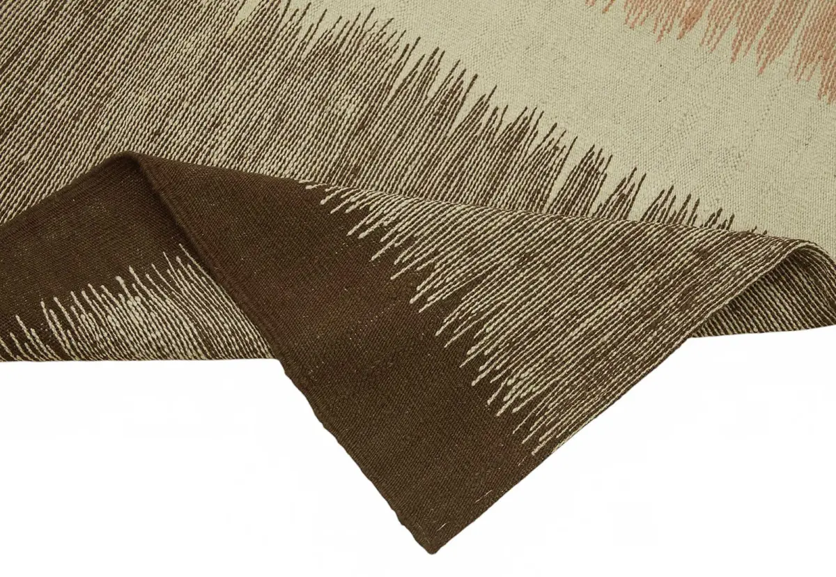 Söküntü Kahverengi Çizgili Yün El Dokuma Kilim-244x387 - Görsel 6