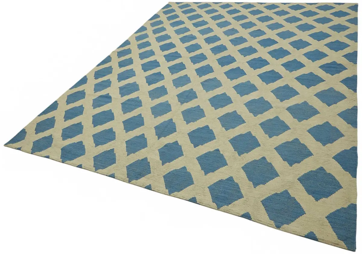 Söküntü Mavi Geometrik Yün El Dokuma Kilim-258x340 - Görsel 3