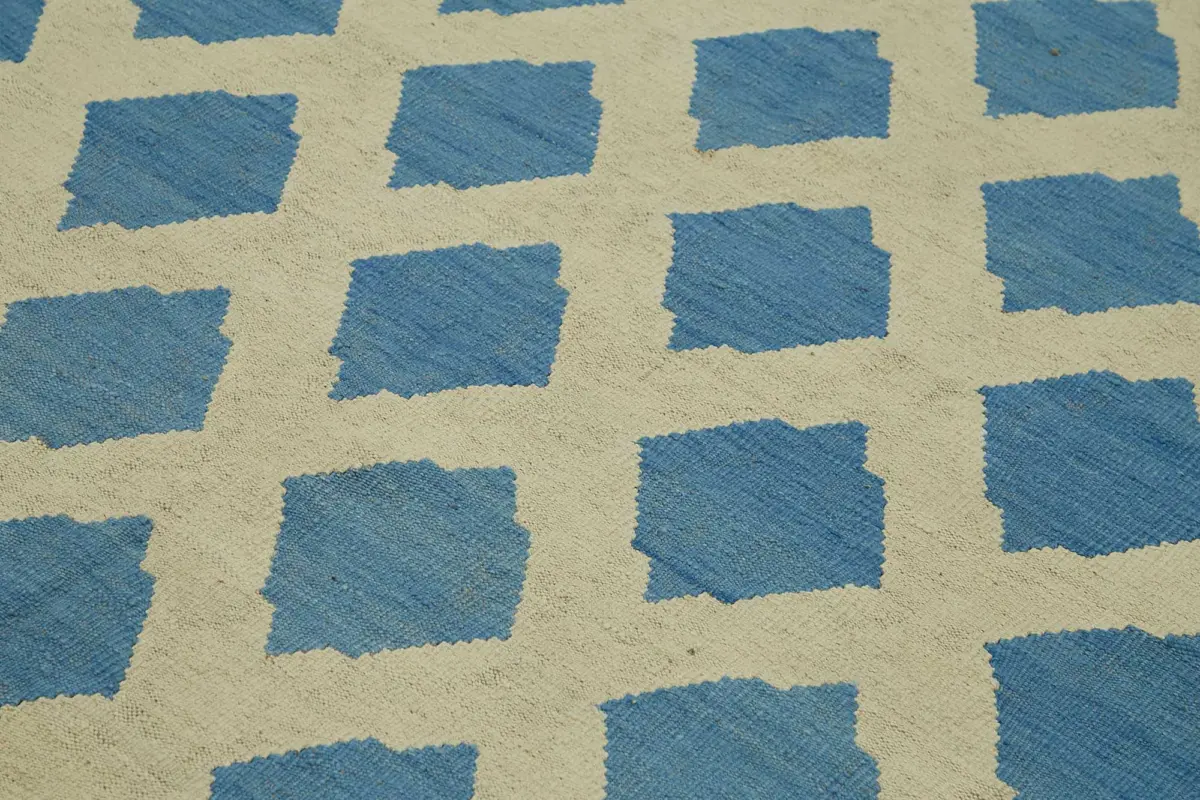 Söküntü Mavi Geometrik Yün El Dokuma Kilim-258x340 - Görsel 5