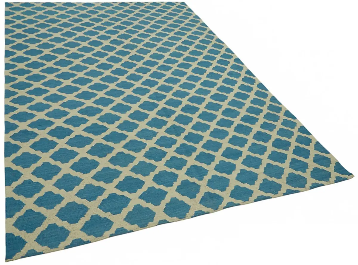 Söküntü Mavi Geometrik Yün El Dokuma Kilim-200x305 - Görsel 2