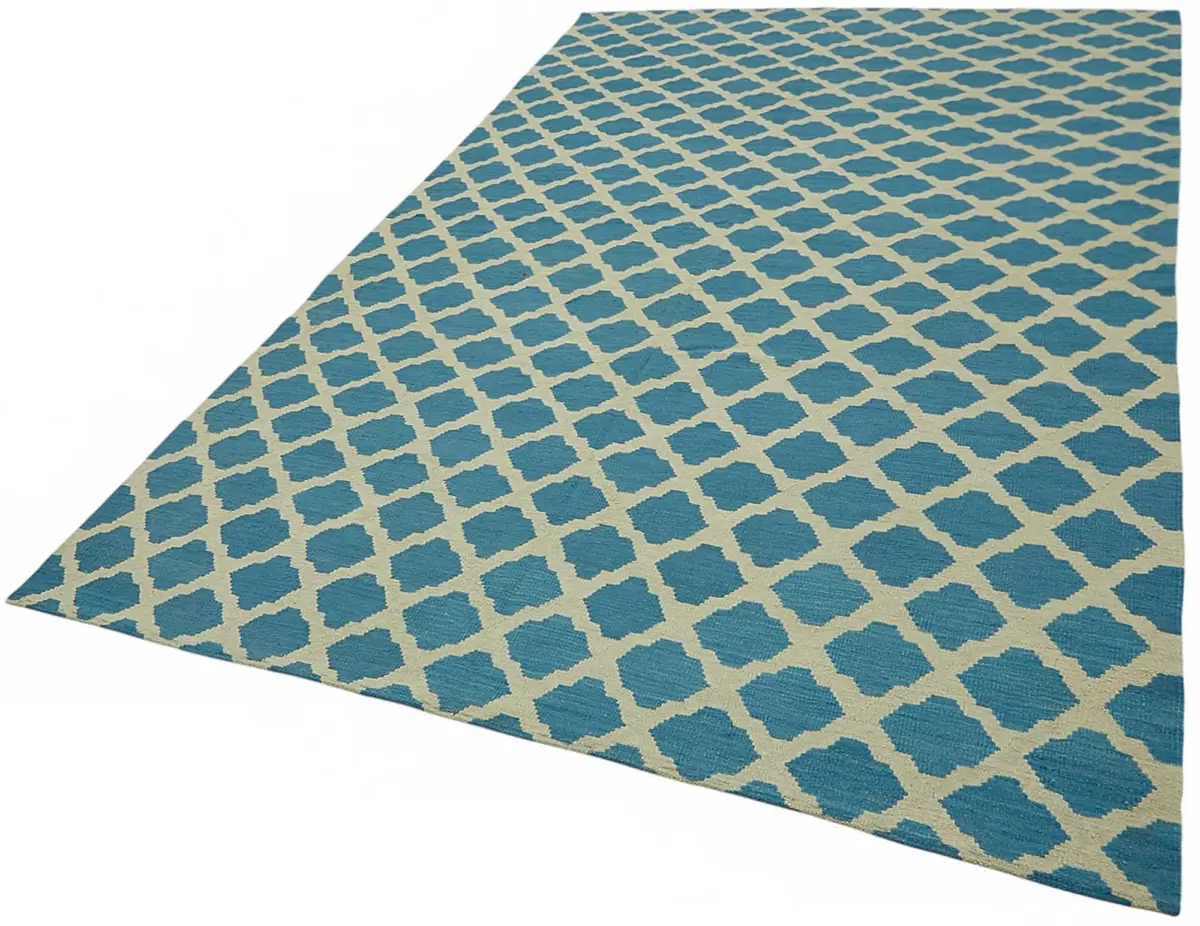 Söküntü Mavi Geometrik Yün El Dokuma Kilim-200x305 - Görsel 3