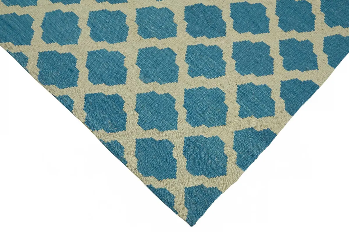 Söküntü Mavi Geometrik Yün El Dokuma Kilim-200x305 - Görsel 4