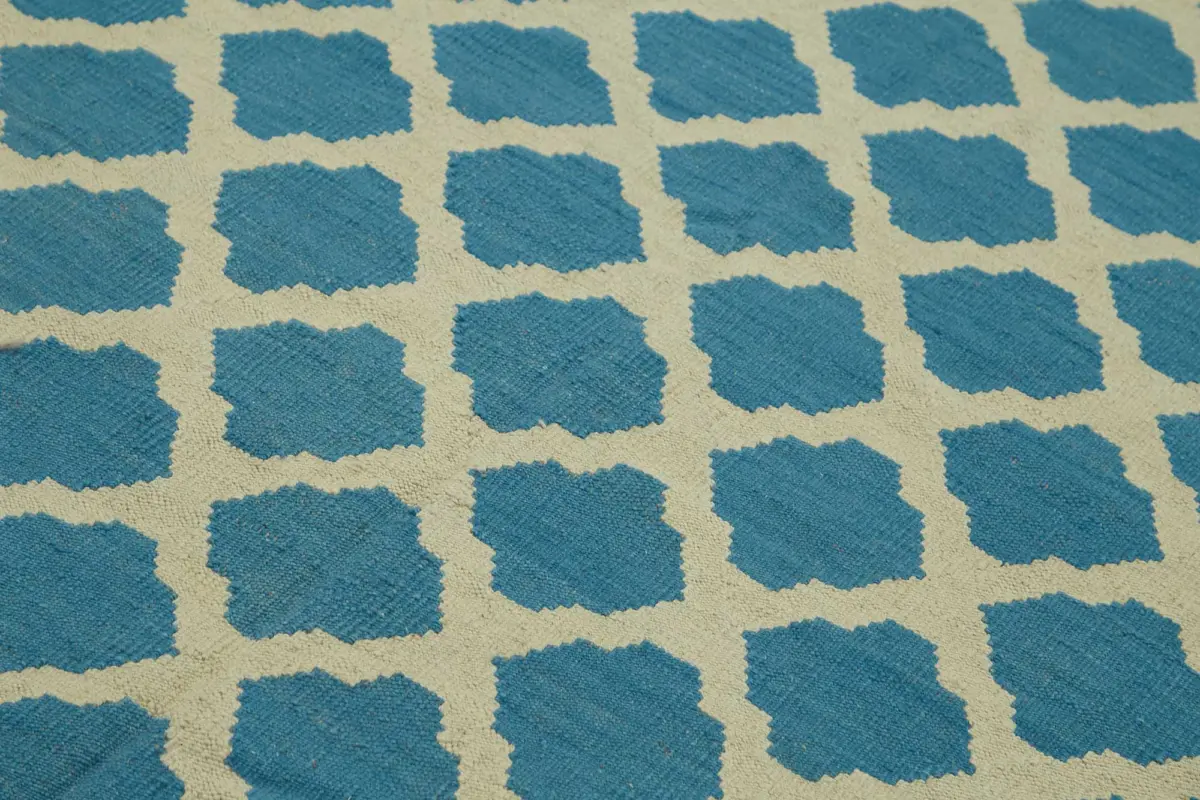 Söküntü Mavi Geometrik Yün El Dokuma Kilim-200x305 - Görsel 5