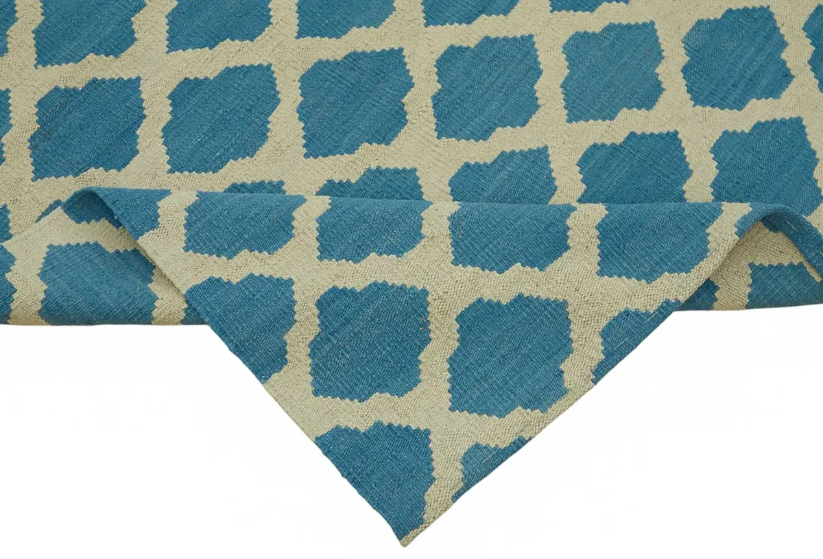 Söküntü Mavi Geometrik Yün El Dokuma Kilim-200x305 - Görsel 6
