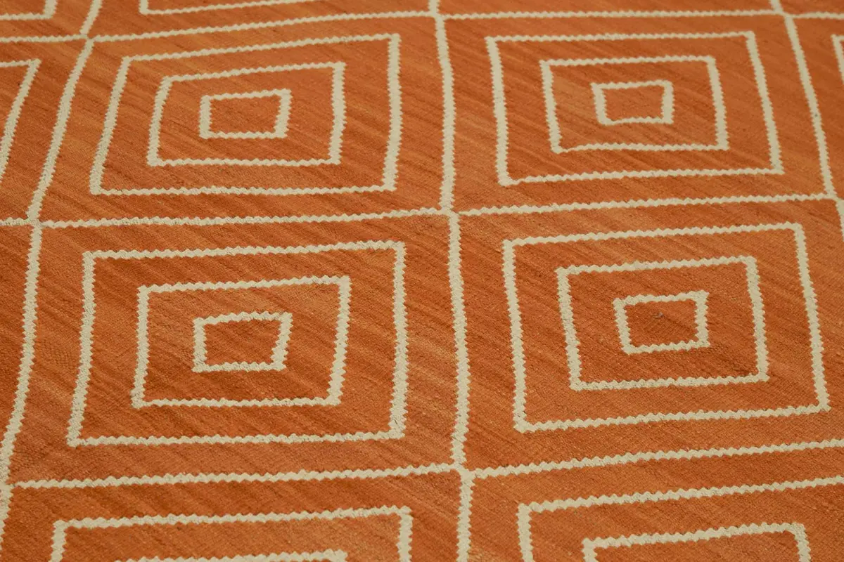 Söküntü Turuncu Geometrik Yün El Dokuma Kilim-265x350 - Görsel 5