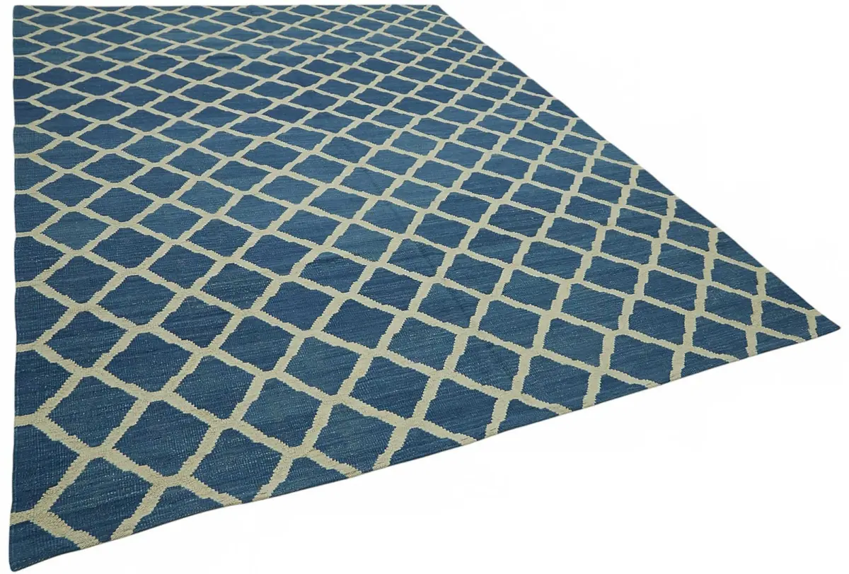 Söküntü Mavi Geometrik Yün El Dokuma Kilim-251x342 - Görsel 2