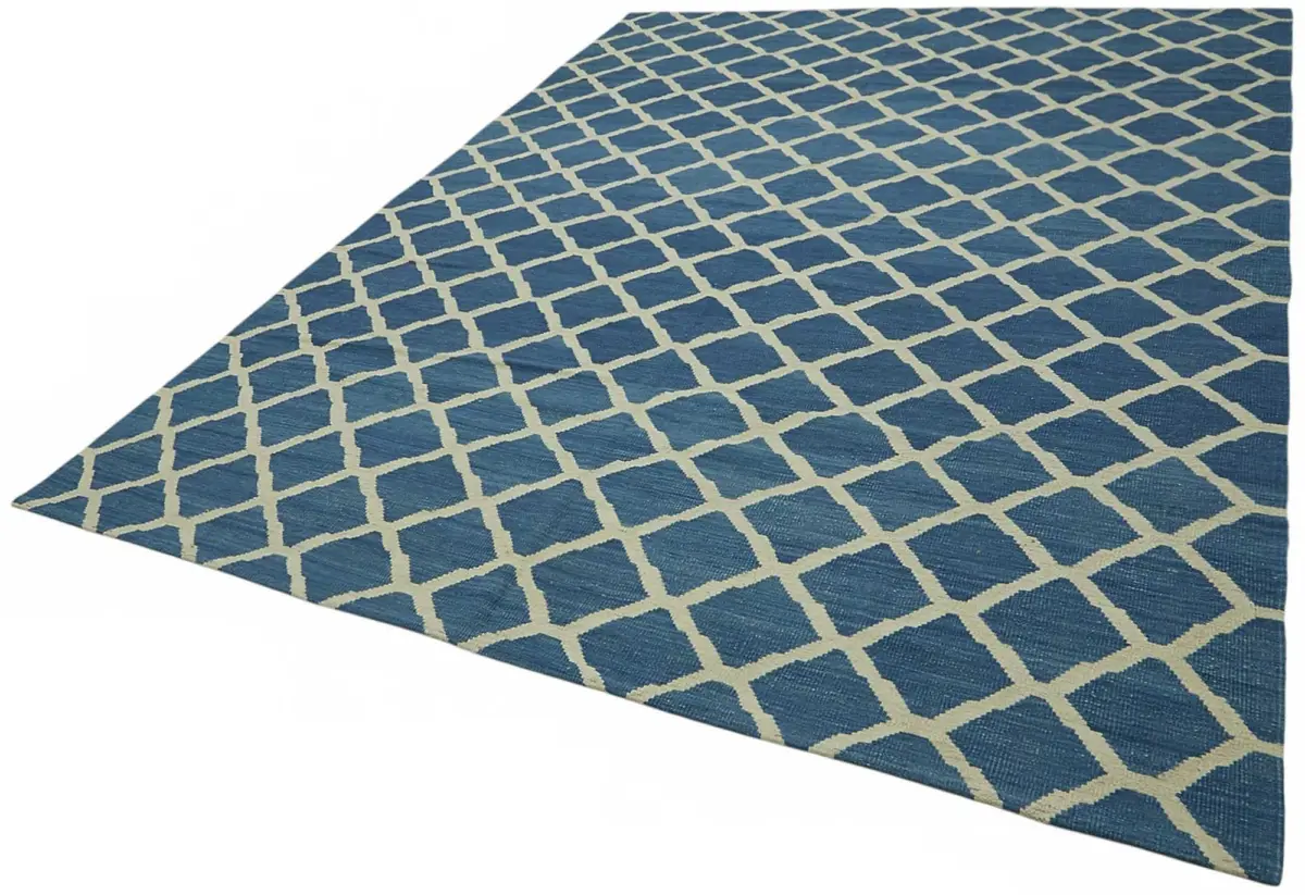 Söküntü Mavi Geometrik Yün El Dokuma Kilim-251x342 - Görsel 3