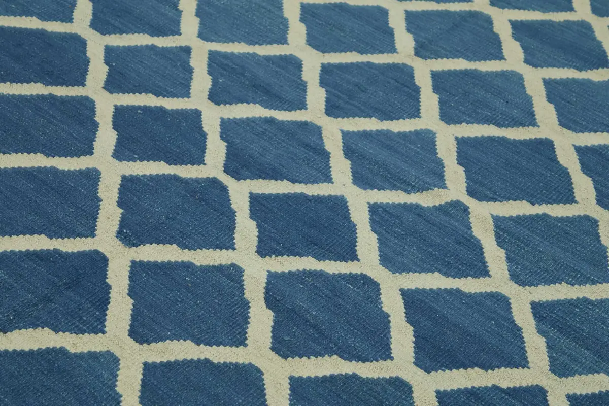 Söküntü Mavi Geometrik Yün El Dokuma Kilim-251x342 - Görsel 5