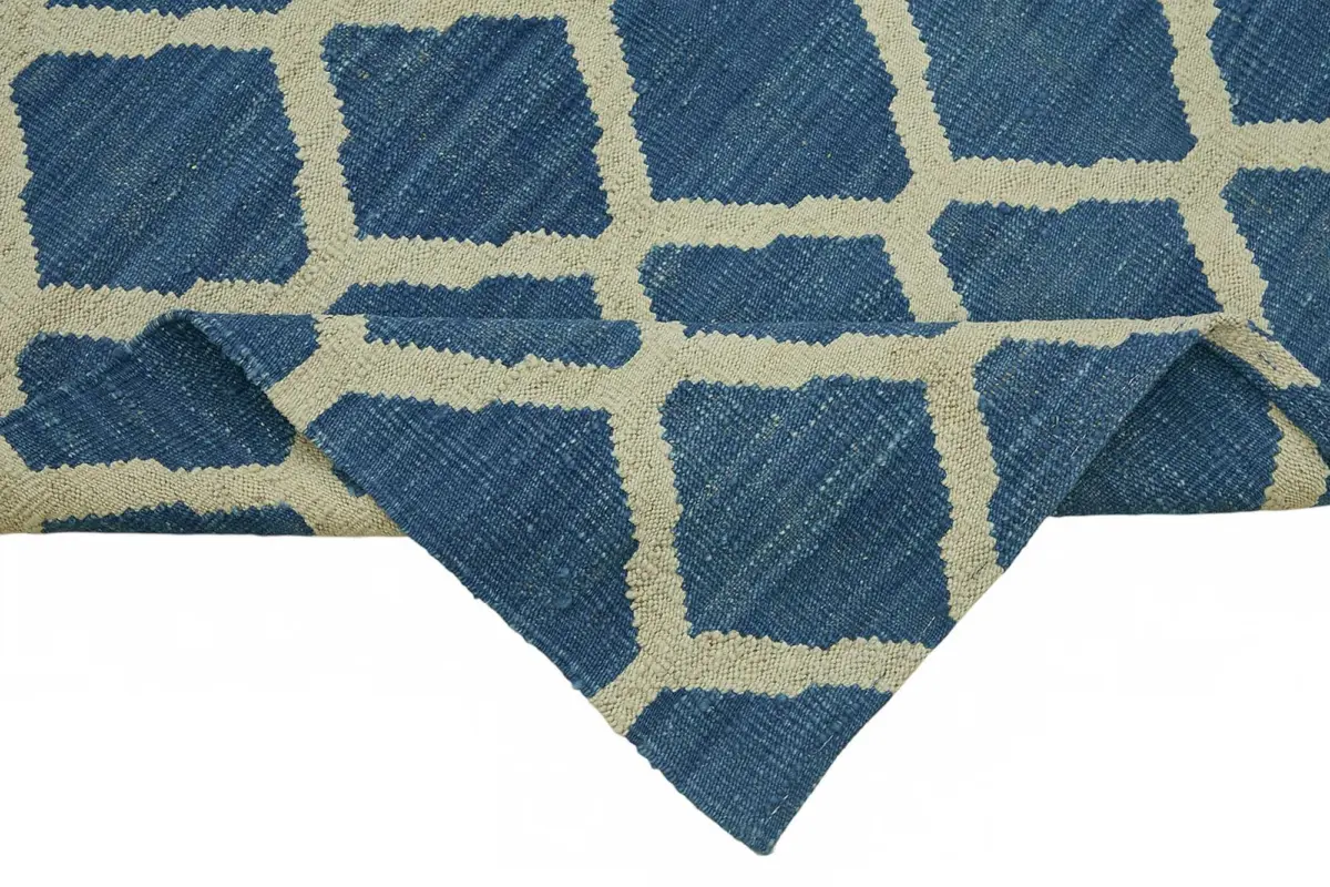 Söküntü Mavi Geometrik Yün El Dokuma Kilim-251x342 - Görsel 6