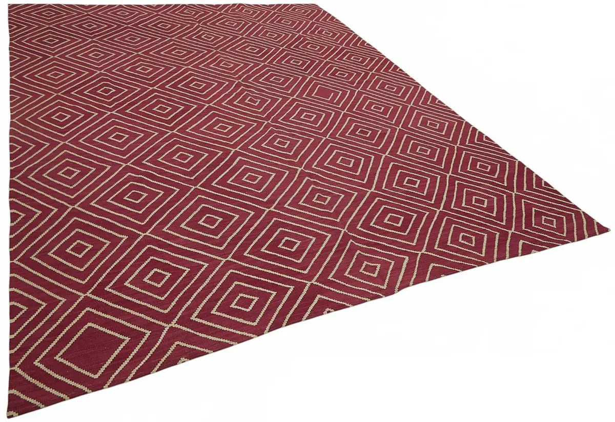 Söküntü Kırmızı Geometrik Yün El Dokuma Kilim-270x350 - Görsel 2