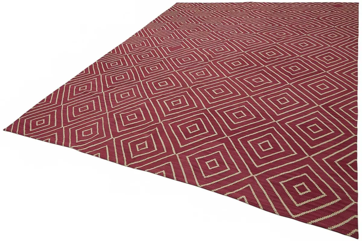 Söküntü Kırmızı Geometrik Yün El Dokuma Kilim-270x350 - Görsel 3