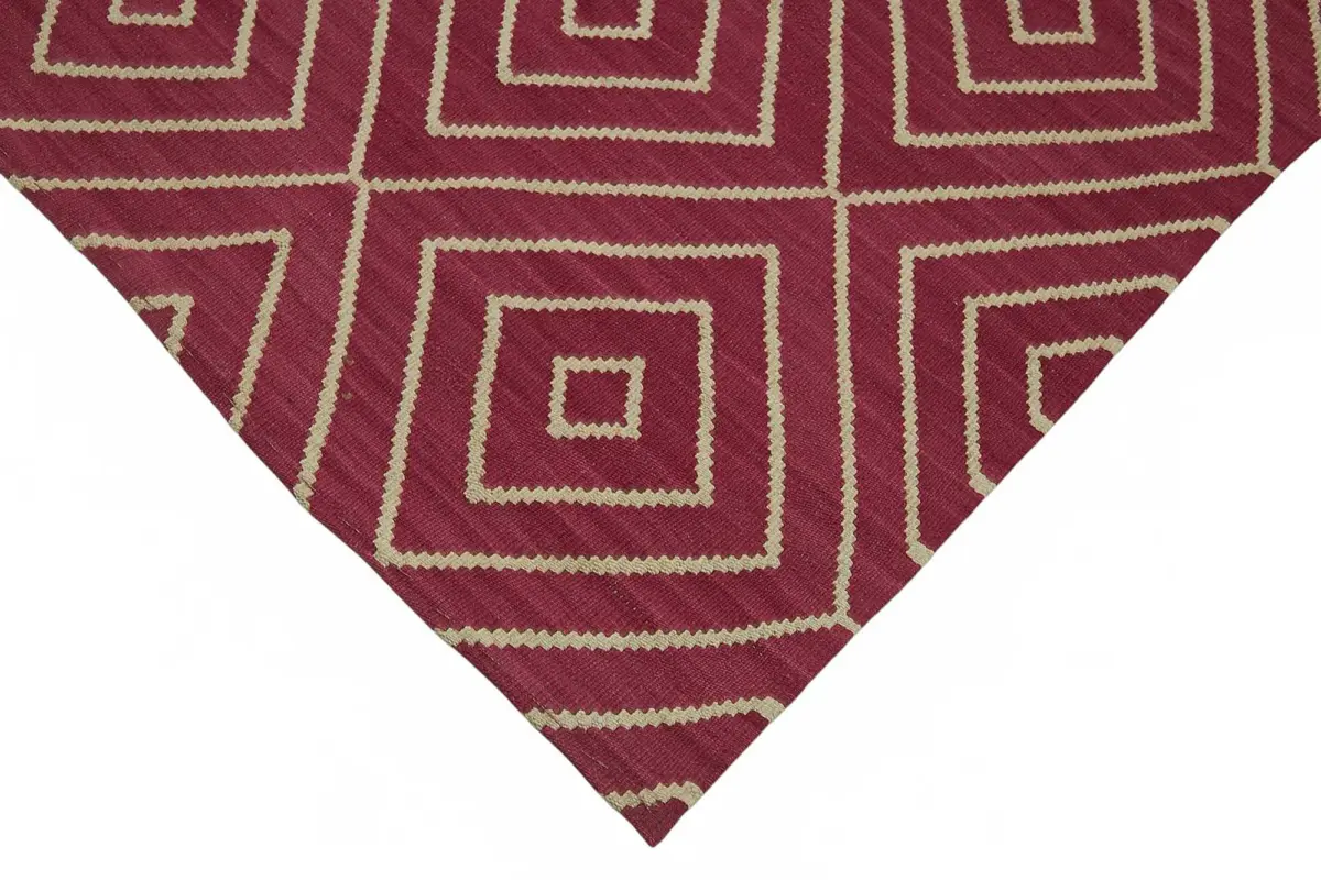 Söküntü Kırmızı Geometrik Yün El Dokuma Kilim-270x350 - Görsel 4