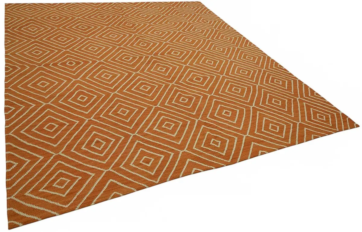 Söküntü Turuncu Geometrik Yün El Dokuma Kilim-258x300 - Görsel 2