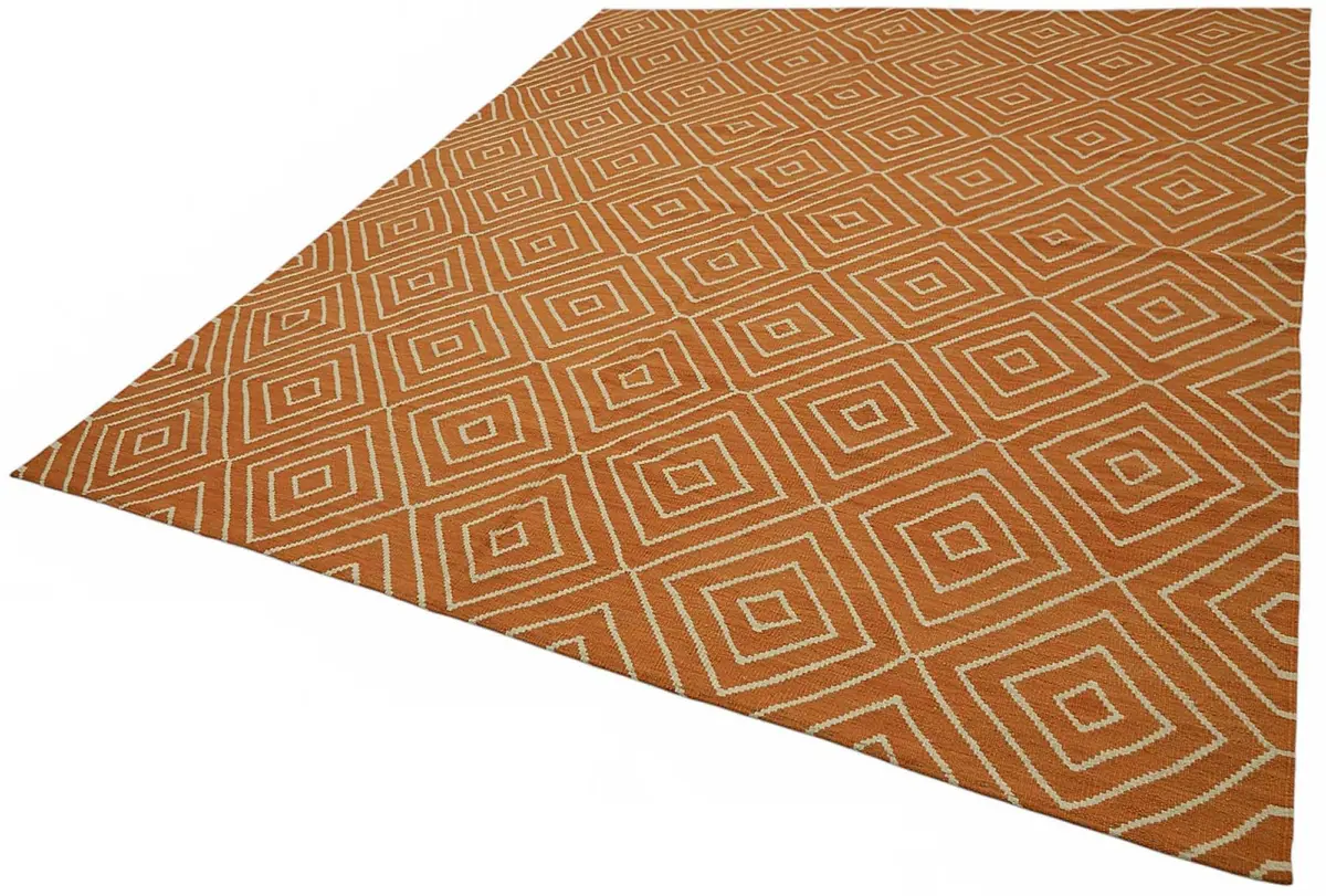 Söküntü Turuncu Geometrik Yün El Dokuma Kilim-258x300 - Görsel 3