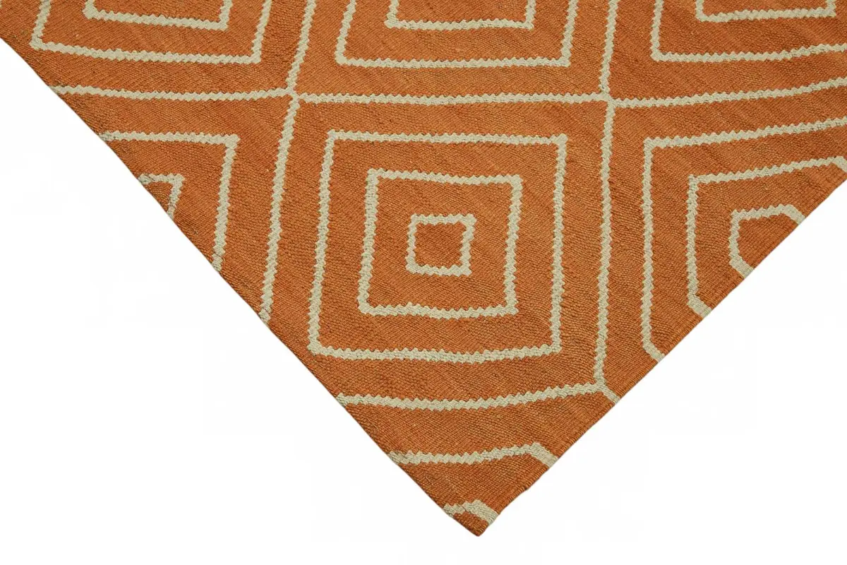 Söküntü Turuncu Geometrik Yün El Dokuma Kilim-258x300 - Görsel 4