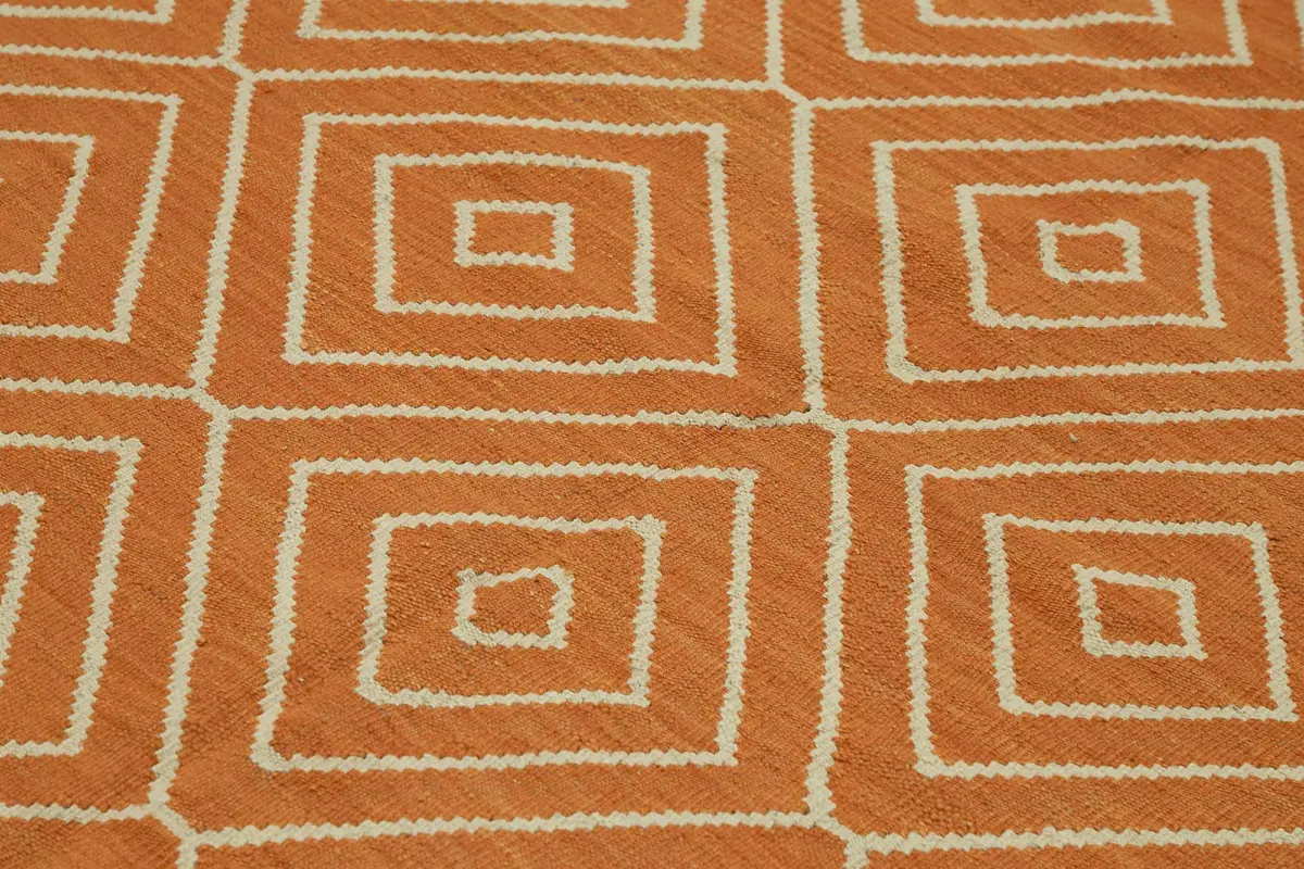 Söküntü Turuncu Geometrik Yün El Dokuma Kilim-258x300 - Görsel 5