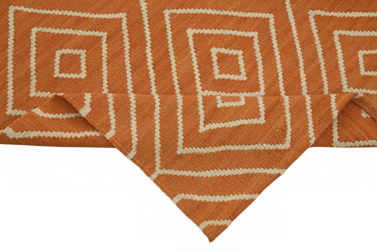 Söküntü Turuncu Geometrik Yün El Dokuma Kilim-258x300 - Görsel 6