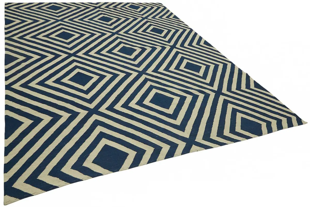 Söküntü Mavi Geometrik Yün El Dokuma Kilim-260x345 - Görsel 2