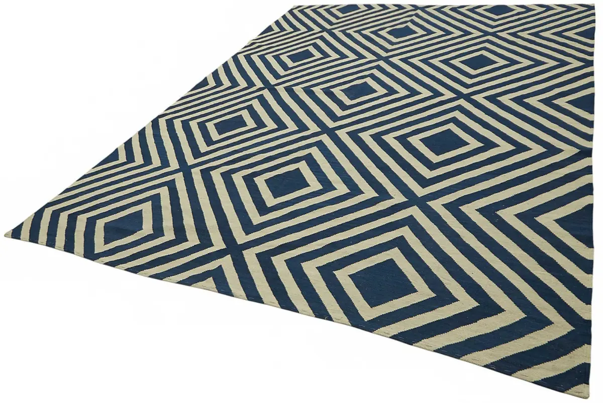 Söküntü Mavi Geometrik Yün El Dokuma Kilim-260x345 - Görsel 3