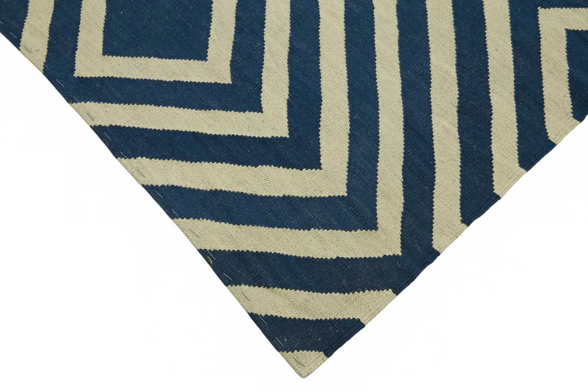 Söküntü Mavi Geometrik Yün El Dokuma Kilim-260x345 - Görsel 4