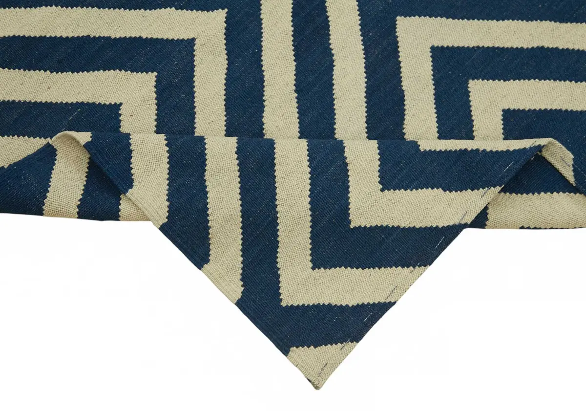 Söküntü Mavi Geometrik Yün El Dokuma Kilim-260x345 - Görsel 6