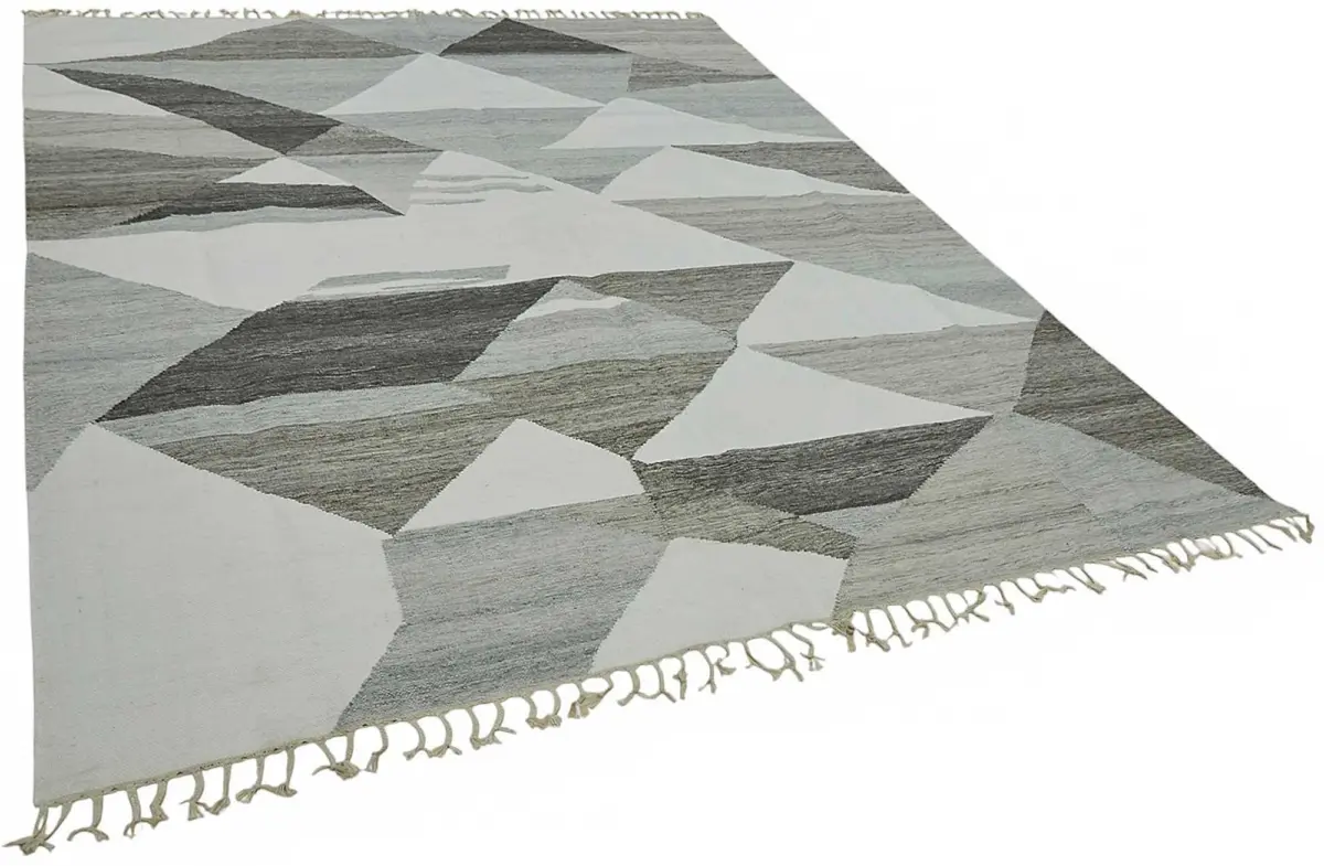 Söküntü Gri Geometrik Yün El Dokuma Kilim-245x305 - Görsel 2
