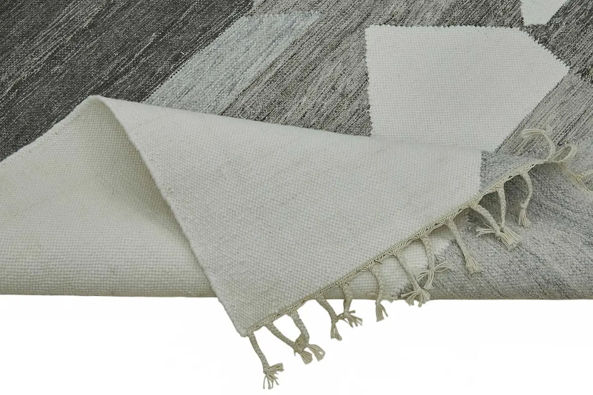 Söküntü Gri Geometrik Yün El Dokuma Kilim-245x305 - Görsel 6