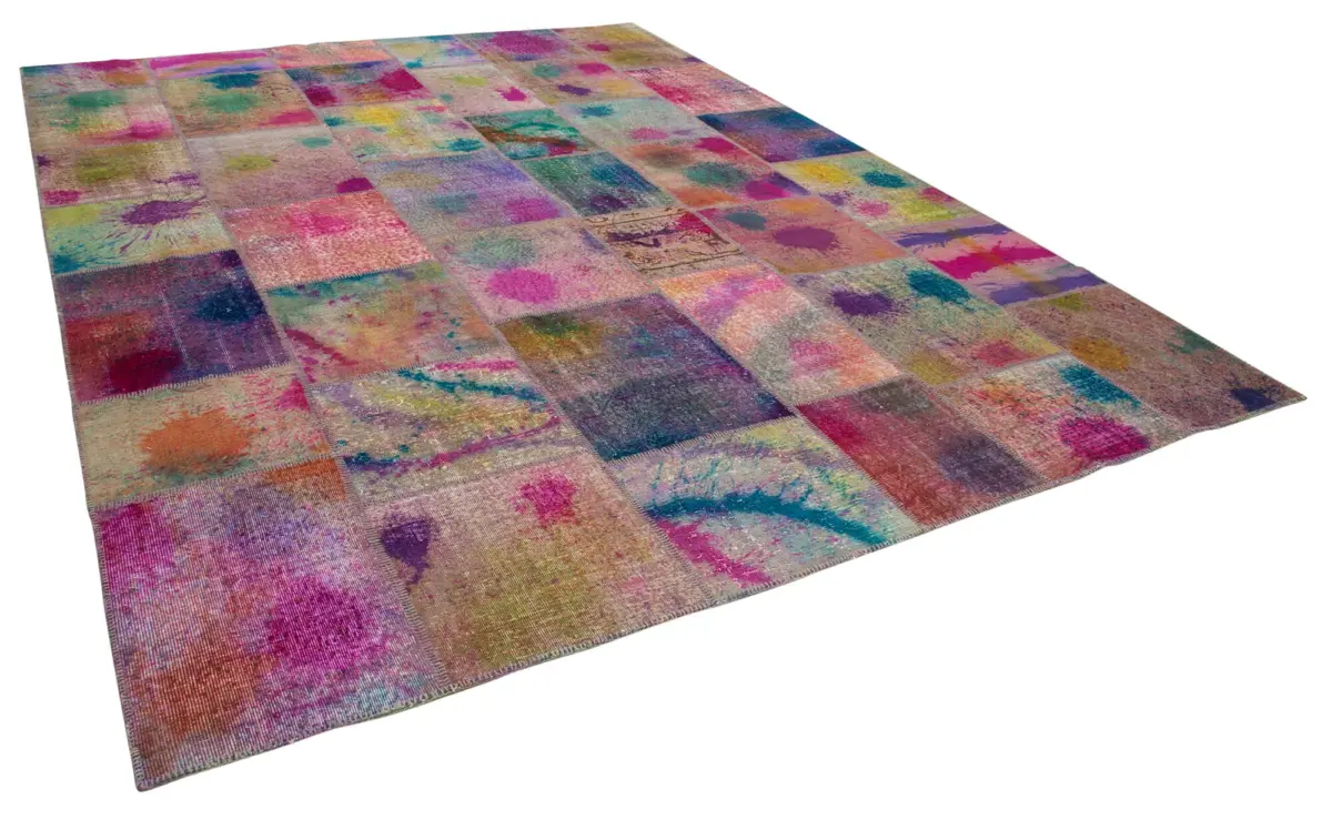 Patchwork Multi Pamuk Üzerine Yün El Dokuma Kilim-302x403 - Görsel 2