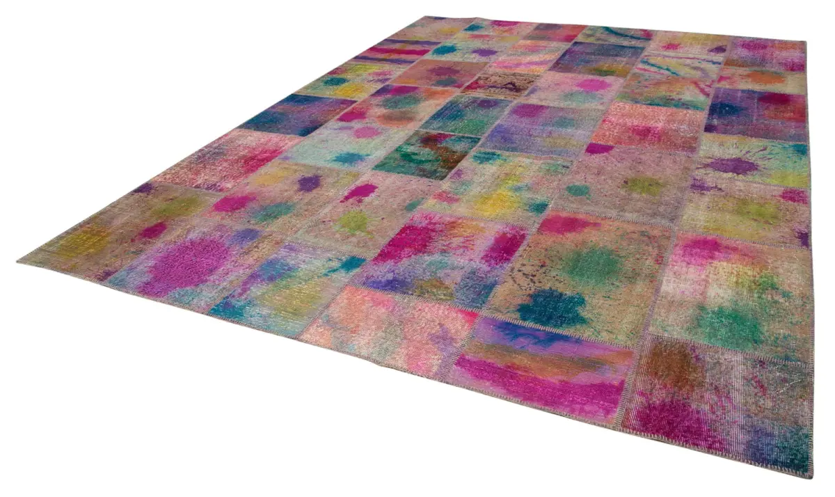 Patchwork Multi Pamuk Üzerine Yün El Dokuma Kilim-302x403 - Görsel 3