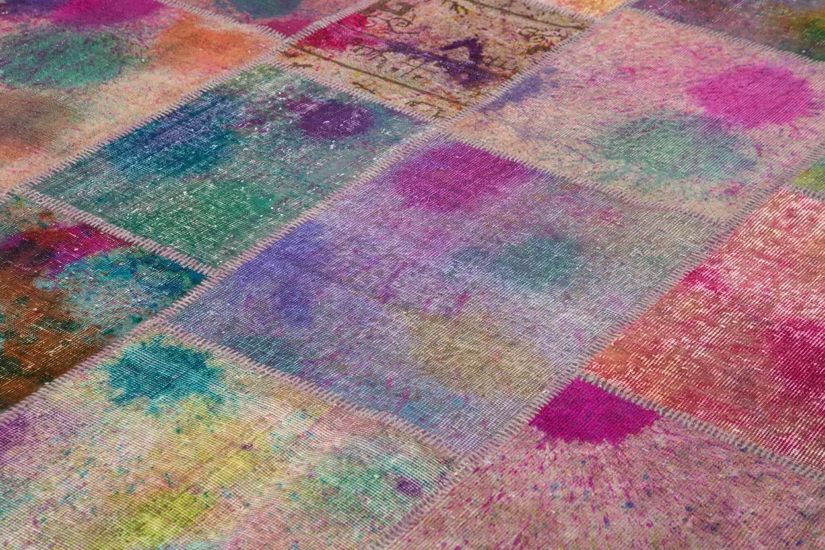 Patchwork Multi Pamuk Üzerine Yün El Dokuma Kilim-302x403 - Görsel 5