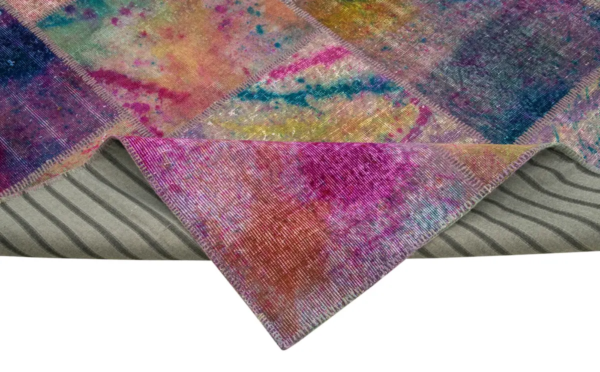 Patchwork Multi Pamuk Üzerine Yün El Dokuma Kilim-302x403 - Görsel 6